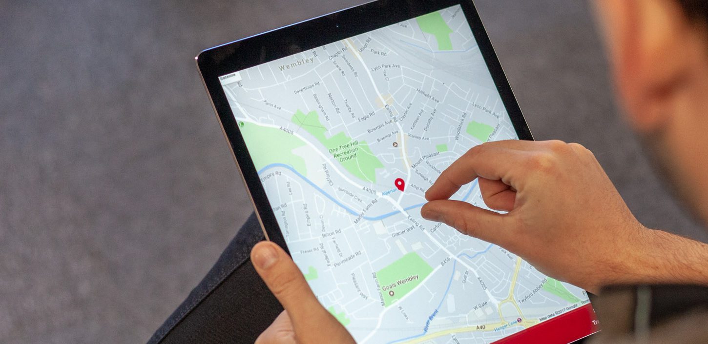 Mobile app development in Chester on an ipad showing a map