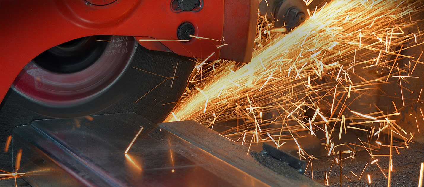 Sparks flying off a circular saw cutting metal