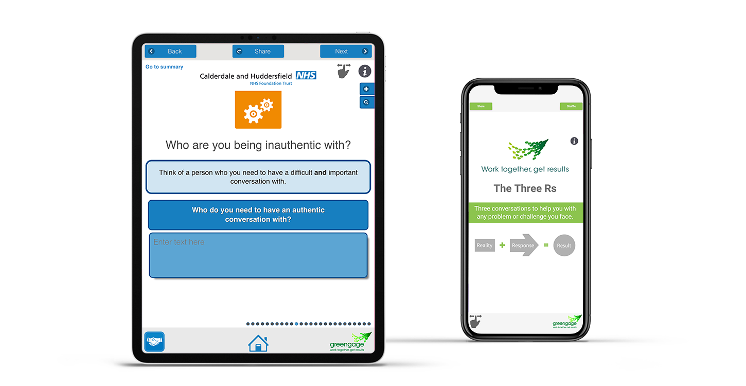 Greengage NHS app shown on an ipad and an iphone side by side