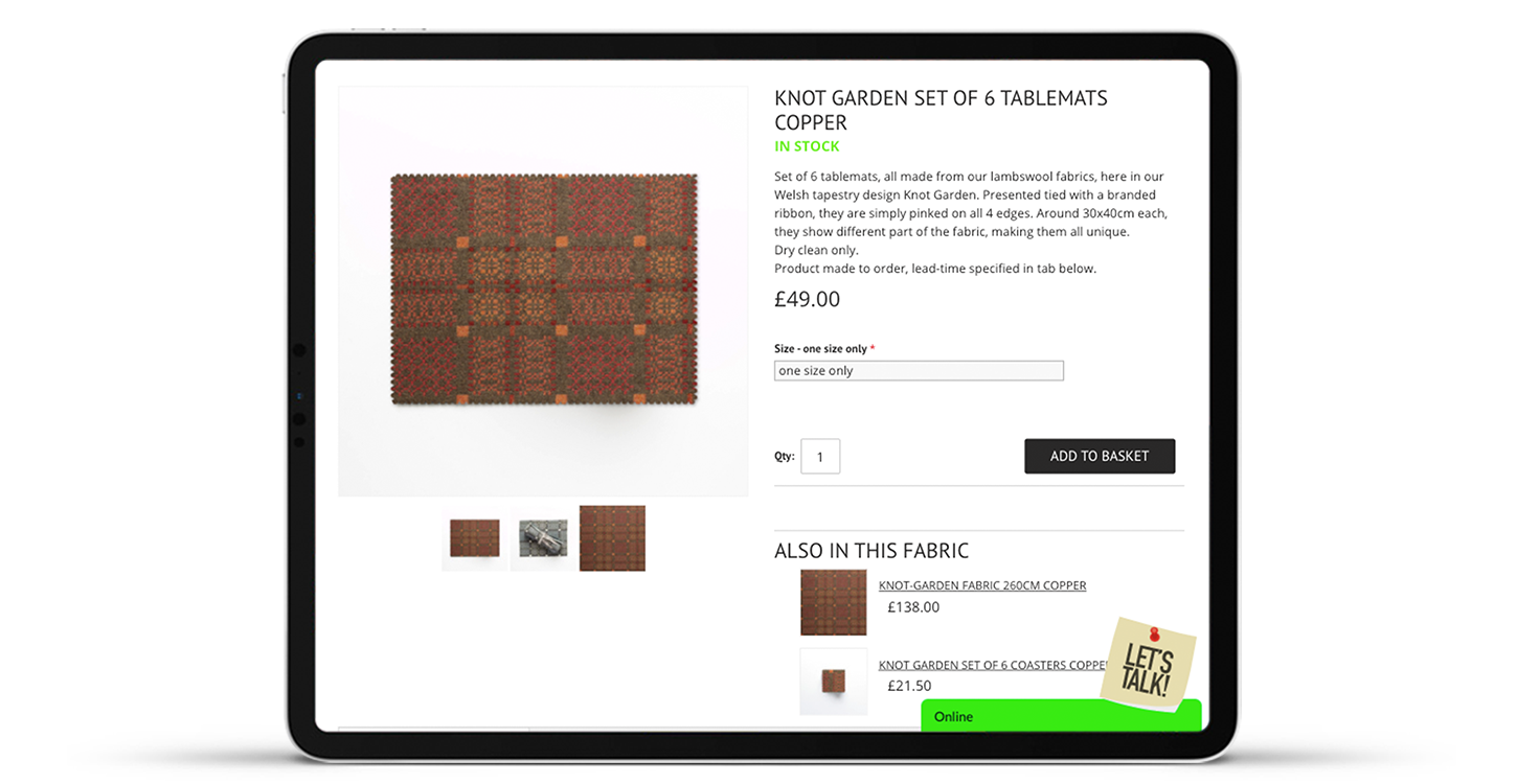 Melin Tregywnt blanket product page shown on an ipad