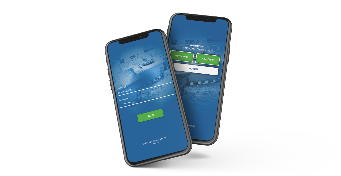 Two iphones displaying Reconomy Site Buddy's new login portal