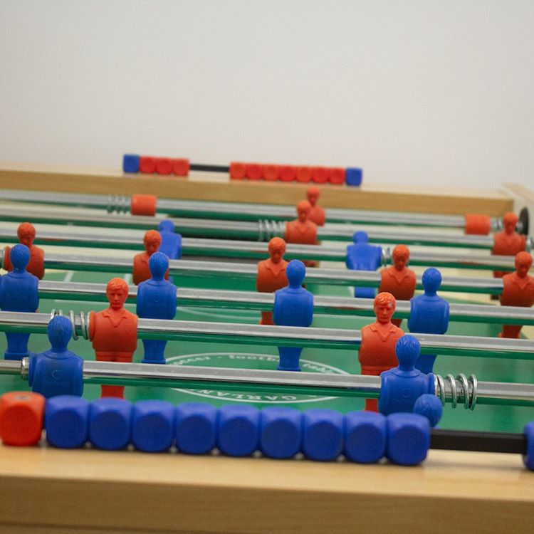 Close up view of a table football