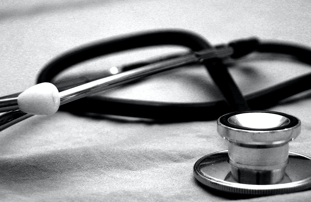black and white image of a stethoscope