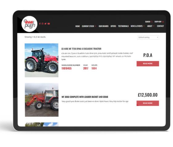 The new RVW Pugh WooCommerce Agricultural Website Design displaying listed products.