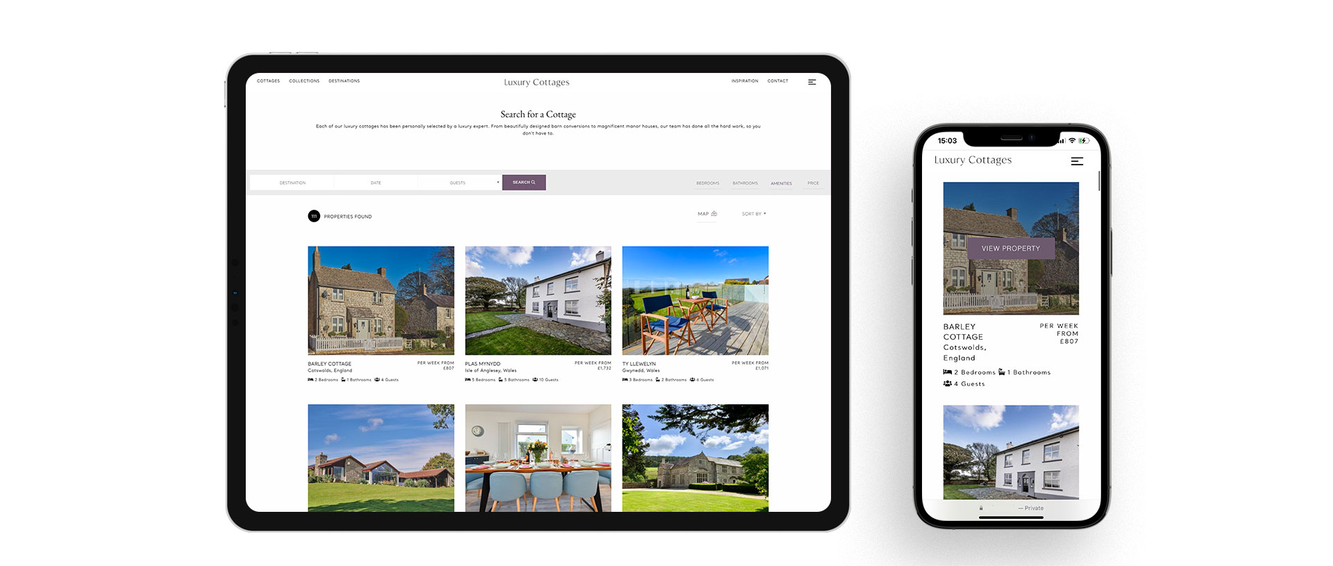 luxury holiday home web design property pages displayed on an ipad and iphone