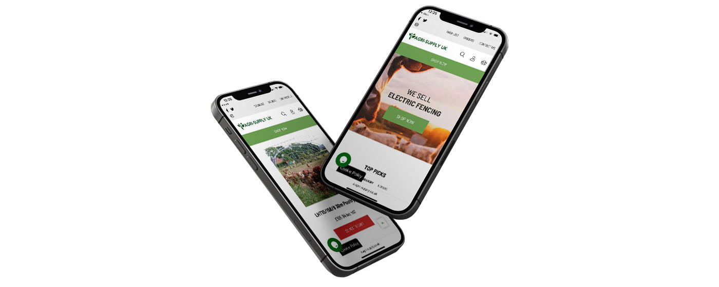 Agri-Supply UK agriculture website design home page shown on two floating iphones