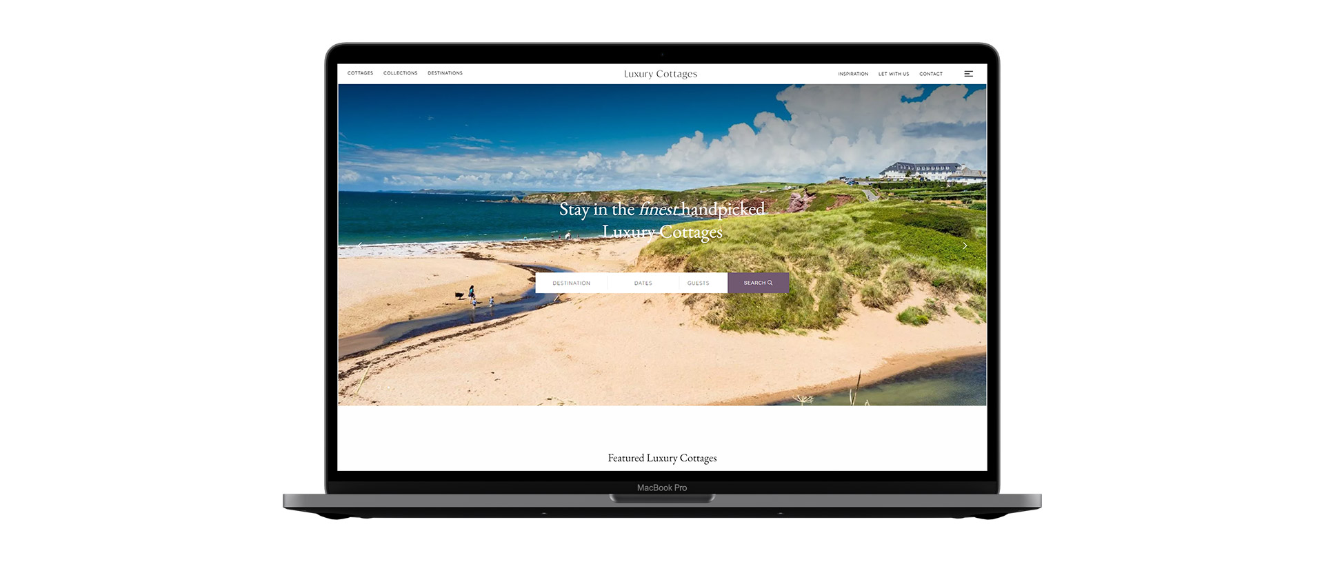A laptop displaying Luxury Cottages new luxury holiday home web design home page 
