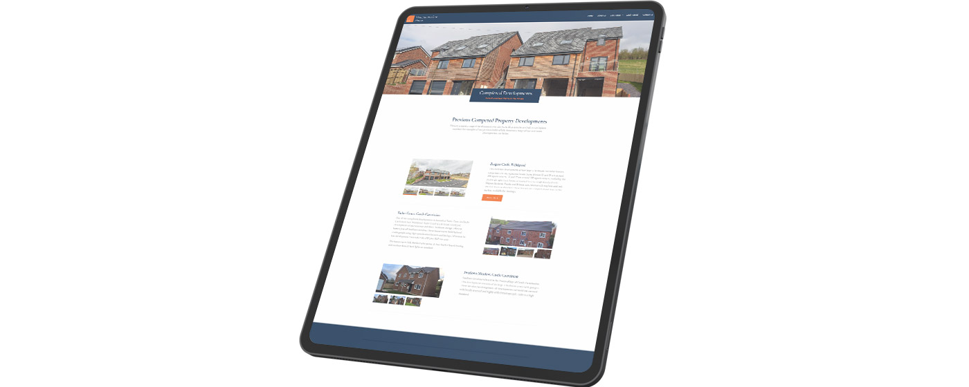 Montgomeryshire Homes Property Development Web Design Home page shown on an ipad