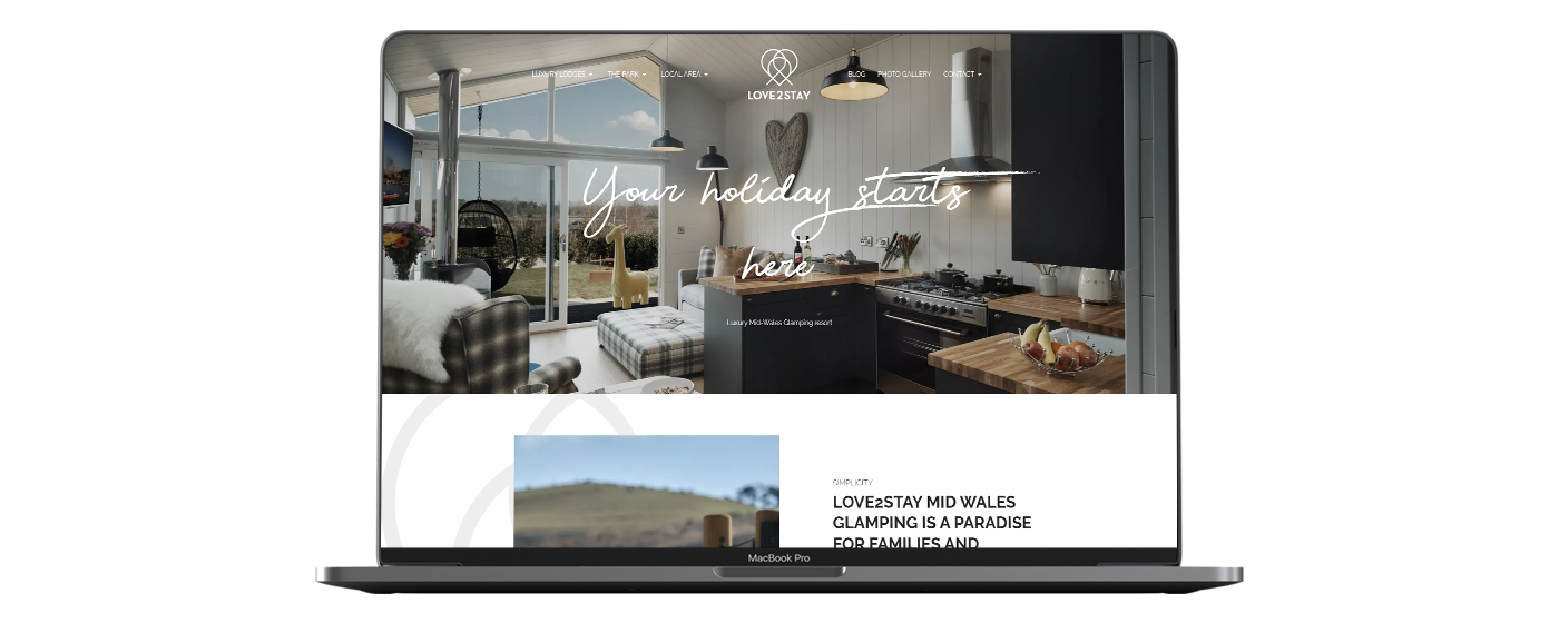 Resort website design home page for Love2Stay Mid-Wales